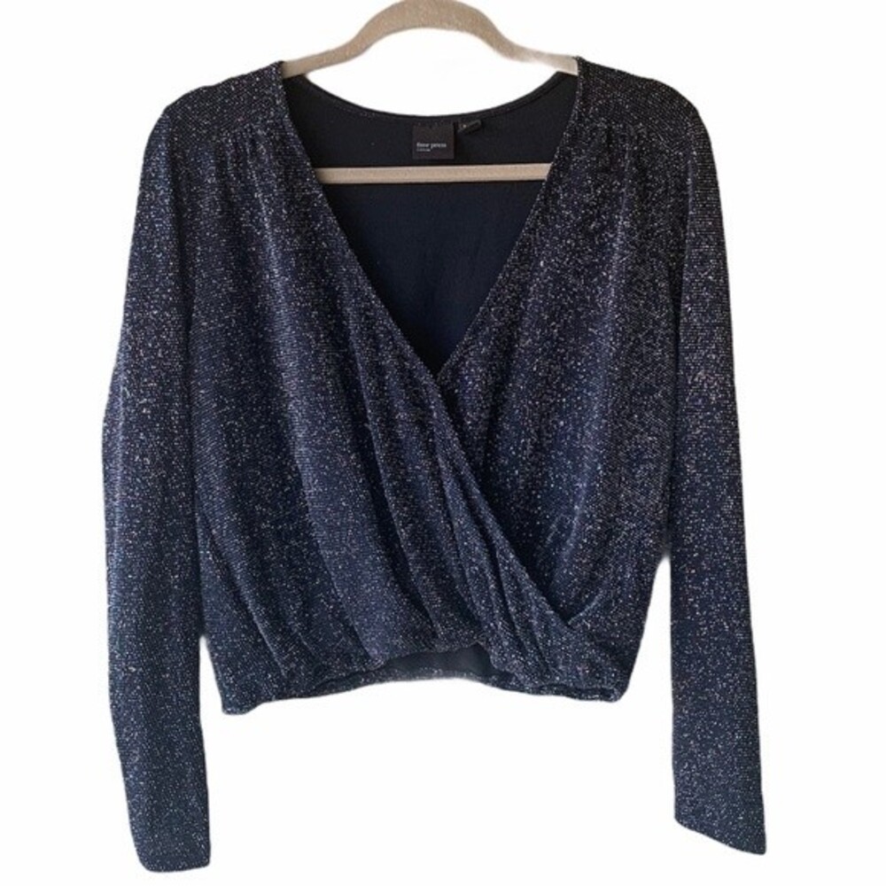 Free Press Sparkle Crop Wrap V-Neck Long Sleeve Top Size M